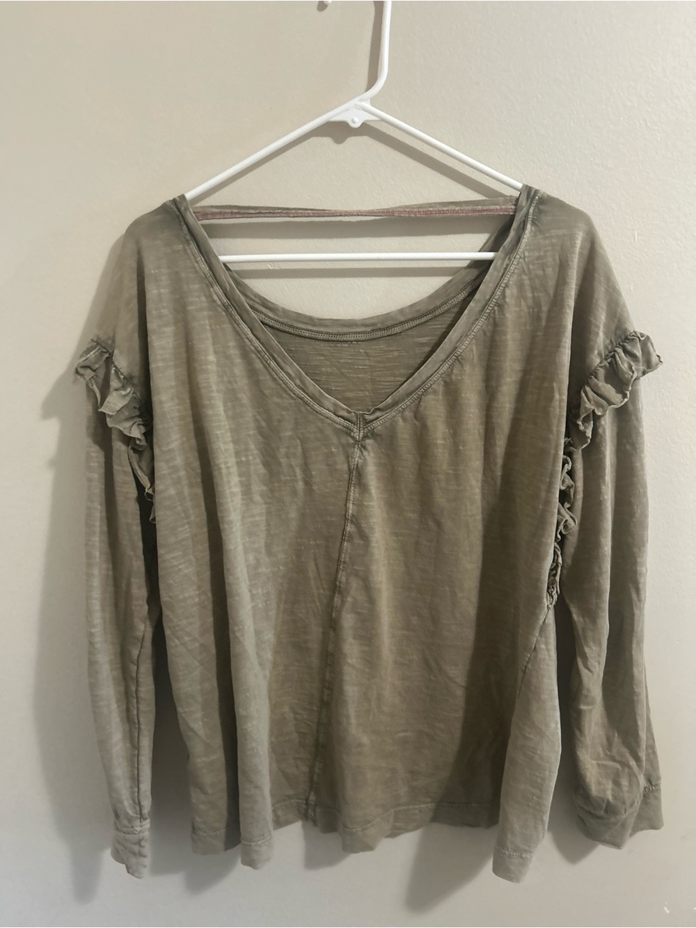 Anthropologie Pilcro Ruffled Open Back Cotton Top M Green Tee Boho - Picture 4 of 6